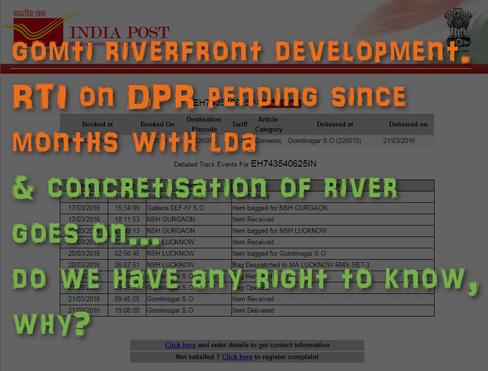 2 Months with no response on request for DPR on Gomti Riverfront Development, after the post reached Lucknow Development Authority (LDA) - For public 