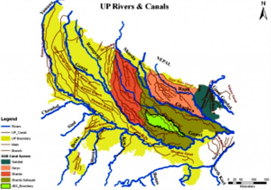 Figure 1. Major tributaries of the Ganga River in Uttar Pradesh. The River Gomti drains the area bet