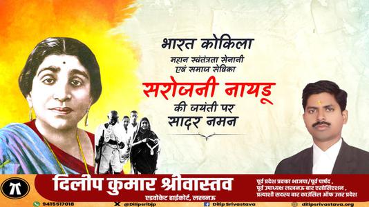 दिलीप श्रीवास्तव-सरोजिनी नायडू जी की जयंती   पर शत शत नमन