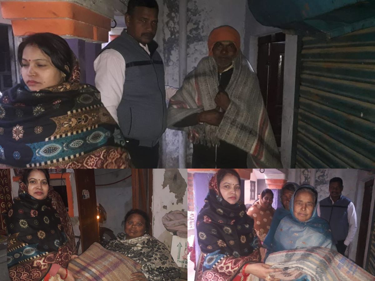 अयोध्या में भीष्ण सर्दी से लोगों के बचाव हेतु स्थानीय पार्षद गरिमा व पार्षद प्रतिनिधि किशन मौर्या ने
