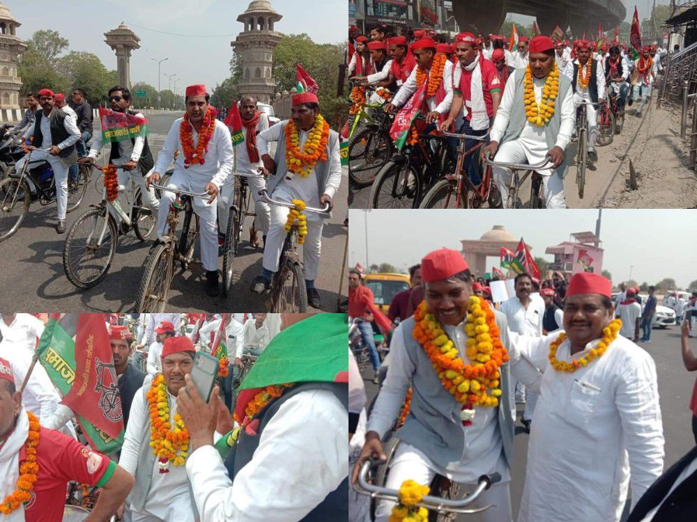 लखनऊ से रामपुर तक की साइकिल यात्रा में पार्षज राम नरेश  चौरसिया सहीत अन्य लोग मौजूद-रामपुर से लखनऊ त