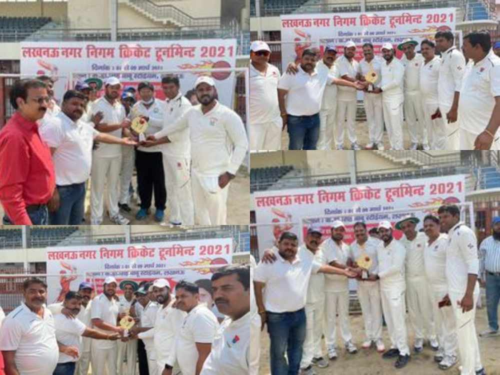 लखनऊ नगर निगम क्रिकेट टूर्नामेंट में पार्षद मुकेश सिंह मोंटी बने मैंन ऑफ द मैच-लखनऊ के केड़ी सिंह बाब